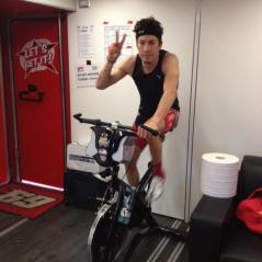 Getting in a Thursday pre-race workout in the office. - Photo: Nick Sannen