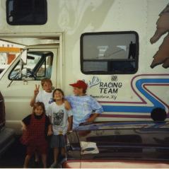 The kids with family race rig. (Nicky in the red hat.) - Photo: Hayden Family Collection