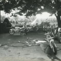 Nicky doing some wrenching on the family's fleet of race bikes. - Photo: Hayden Family Collection